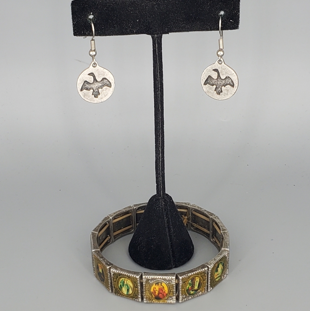 Religious Saints Stretch Bracelet and Jor Bird Earrings